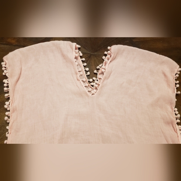 Pink Pom-Pom Trim Bathing Suit Cover Up 6x - Picture 2 of 6
